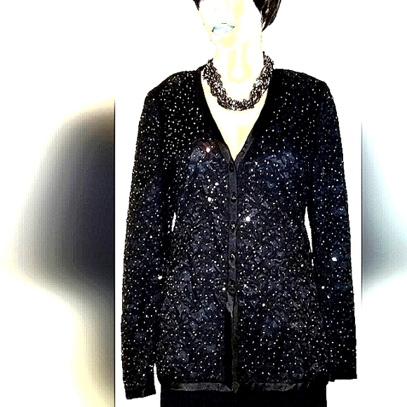 WOW! St John Evening 6 4 Black Hundreds Swarovski Crystals & Buttons Skirt Suit - Picture 12 of 13